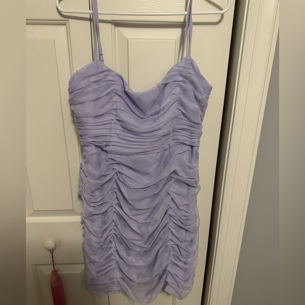 Anthropologie Lavender Rouched Dress with Bow in back